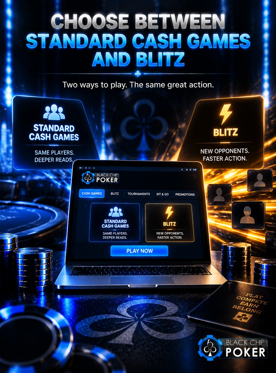 Black Chip Poker Standard Cash Games and Blitz comparison