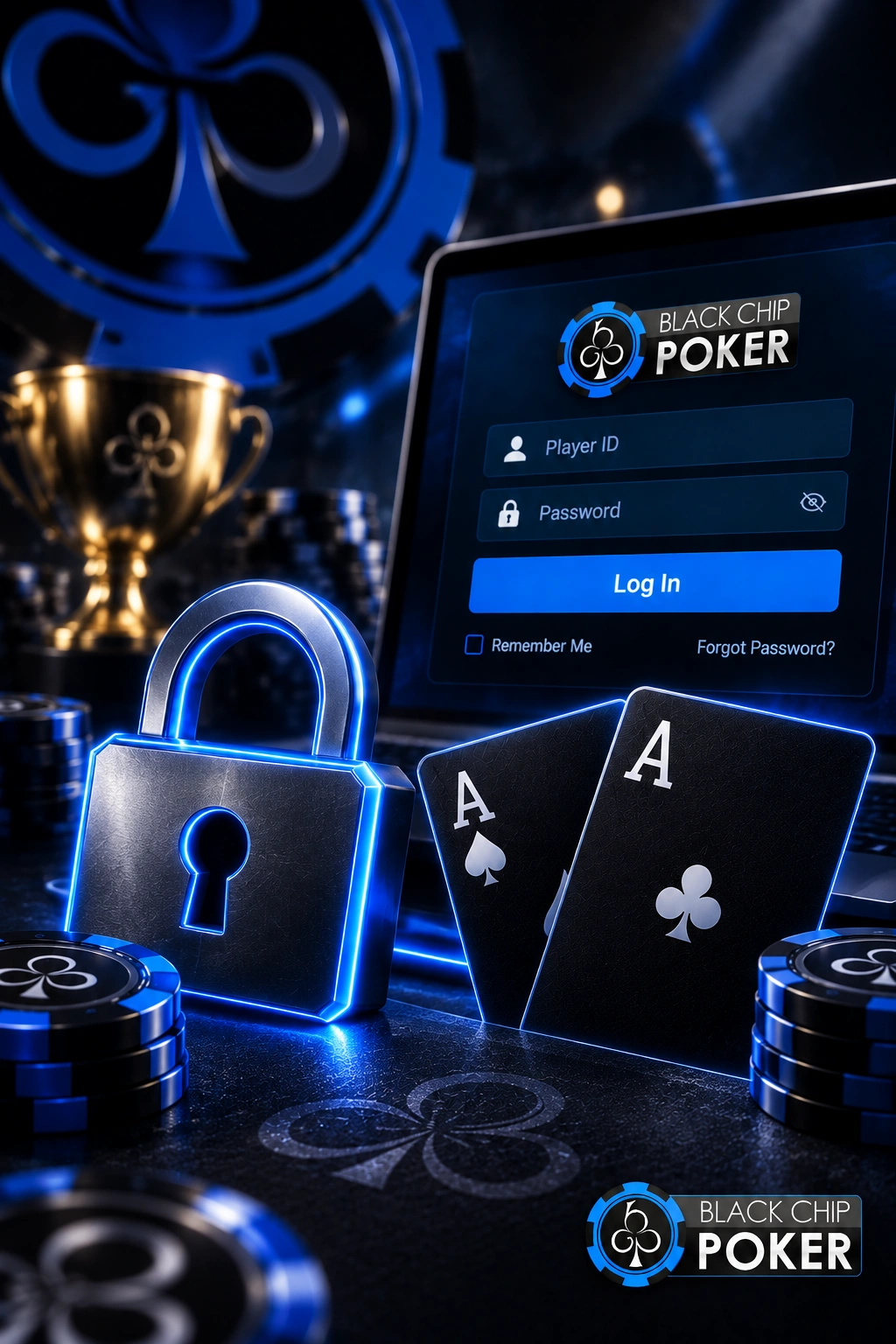 Black Chip Poker login page with secure account verification