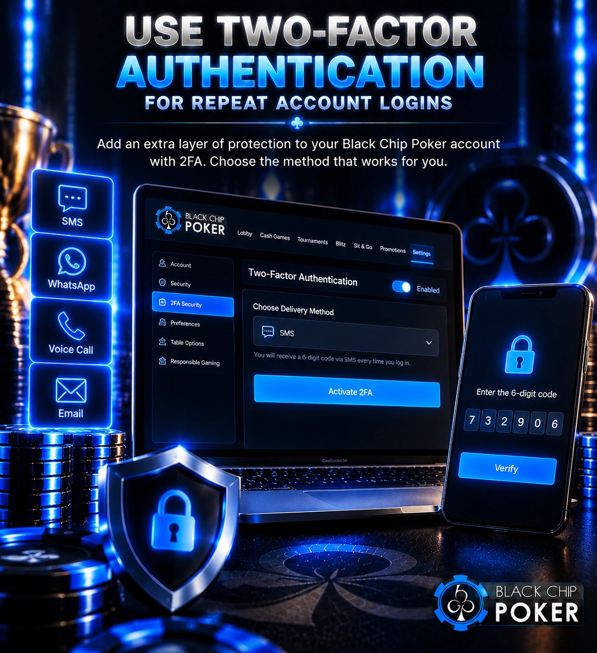 Black Chip Poker two-factor authentication security setup